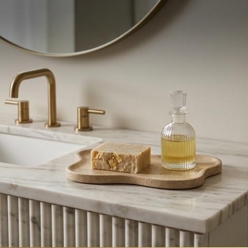 Cloud Shape 100% Natural Travertine Tray Luxury Travertine Vanity Organizer for Bathroom Kitchen Counter, Decorative Tray for Dresser Home Décor, 13.3x8.3x0.7 inches