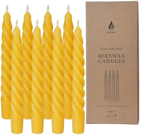8PCS 7-Inch Pure Beeswax Spiral Taper Candles, Natural Raw, Dripless by Aglary