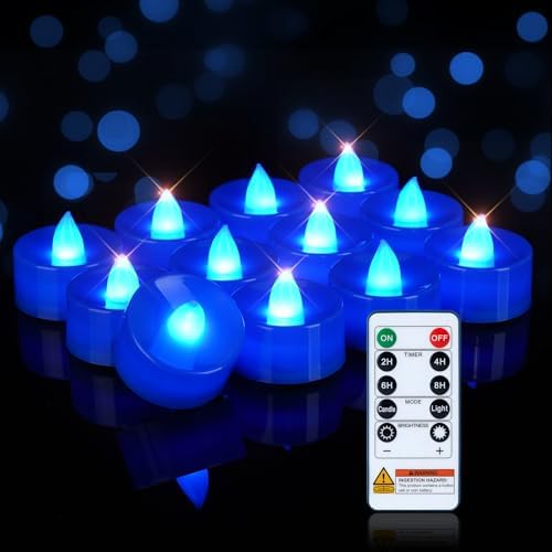 Homemory 12-Pack Navy Blue Remote Flameless Tea Light Candles, 400+ Hrs by Homemory