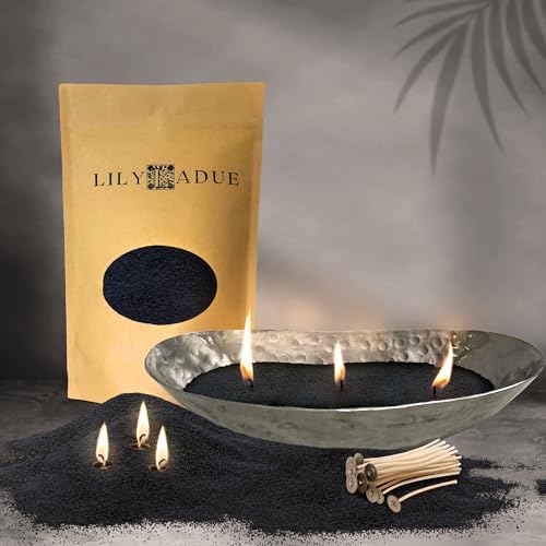 LILY LADUE Black Sand Candle Kit - 1Lb/16Oz Pearled Candles Sand and Wicks (24) with Platinum Holder, Unscented Aroma Beads, Reusable Pearled Candle Wax for DIY Home Kit, Powder Beads Refill Available by Unknown