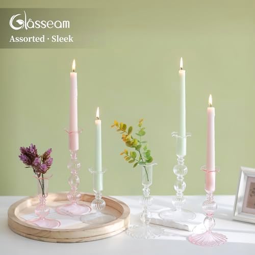 Glasseam 3 Pcs Glass Taper Candlestick Holders with Bobeche for Centerpiece - Image 2