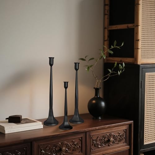 Black Taper Candle Holders Set of 3, Tall Candlesticks - Image 6