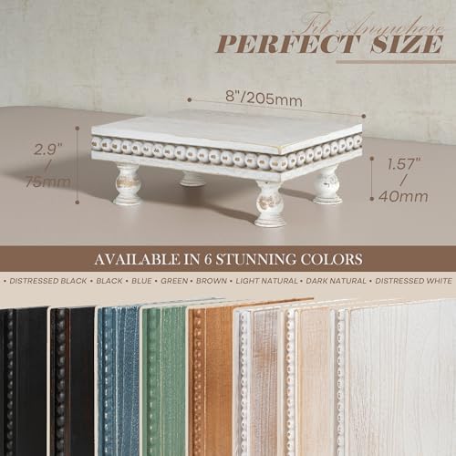 EOSAHR Wood Riser with Beaded: Pedestal Stand for Farmhouse Decor,Whitewash - Image 2