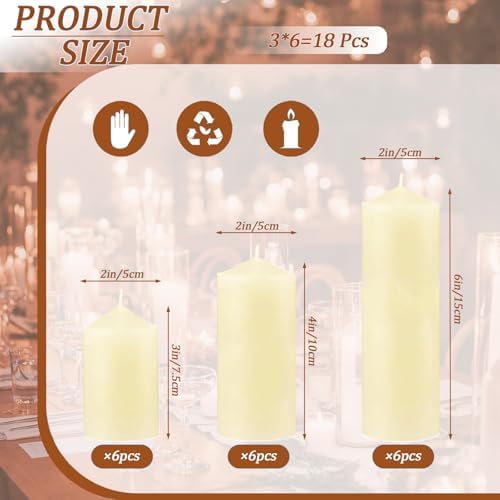 18 Pcs Ivory Pillar Candles Bulk Set，3 Different Lengths 2 x 3/4/6 Inch (6 Each)，Hurricane Candles，Dripless Unscented Smokeless，Gives You a Better Atmosphere When Organizing an Event Party. - Image 2