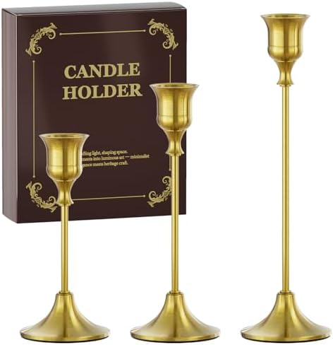 FSyueyun Brass Candle Holders Set of 3, Vintage Metal Candlestick Holders by FSyueyun