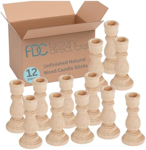 12 Unfinished Wood Candle Sticks – Natural Wooden DIY Holders by FactoryDirectCraft