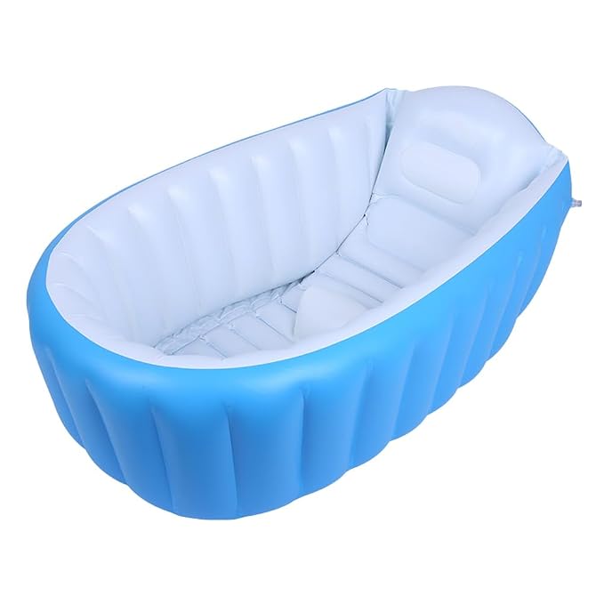 Kisangel Inflatable Baby Bathtub Thickened Foldable Toddler Bath Tub Portable Inflatable Kids Shower Pool for Infant and Child 38.6X25.6X11 Inches