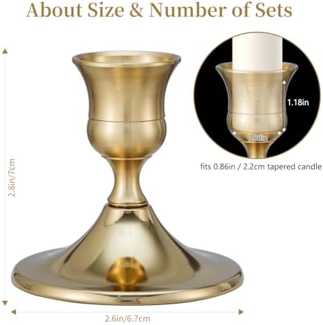 Taper Candle Stick Holder, 12PCS Brass Gold Candle Holders for Candlesticks, Vintage Metal Candlestick Holders for Dinner Room Table Centerpiece or Mantel Wedding Party Decor - Image 2