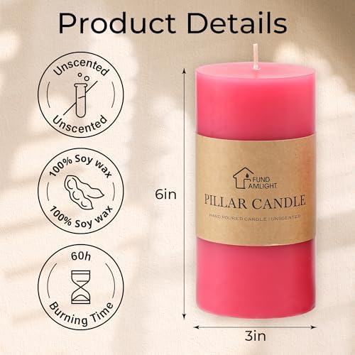 3x6 Inch Light Pink Pillar Candles Set of 3 - Unscented Pillar Candle - Image 6