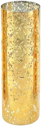 WGVI Hurricane Candle Holder Sleeve, W: 4", Ht: 12", Gold Speckled Glass Cylinder Open Both Ends, Chimney Tube Shade, 1 Piece by WGVInternational-OpusGlassware