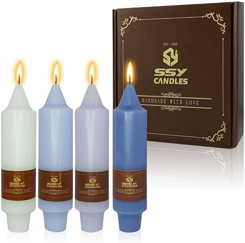 5 Inch Short Taper Candles Gradient Blue 4 PCS Handmade Candle for Dinner Household Wedding Party Home Décor Candlesticks by XINAOBAOLUO