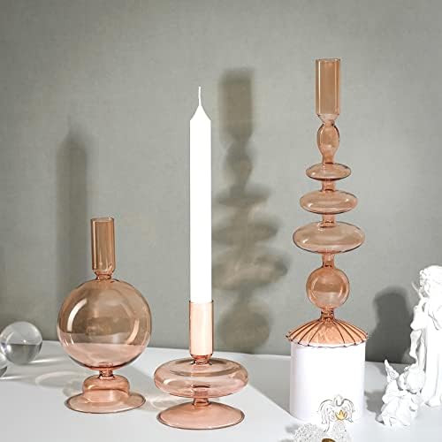 Rtteri 3 Pcs Iridescent Glass Candlestick Holders Taper Candle, Light Brown - Image 3