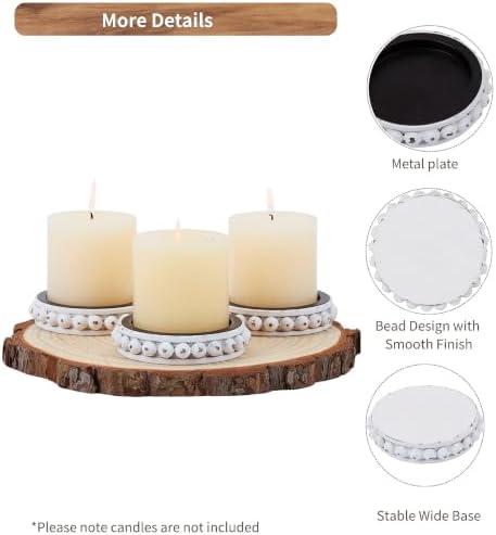Set of 3 White Wooden Candle Holder Plate Stand for Pillar Candles - Image 3