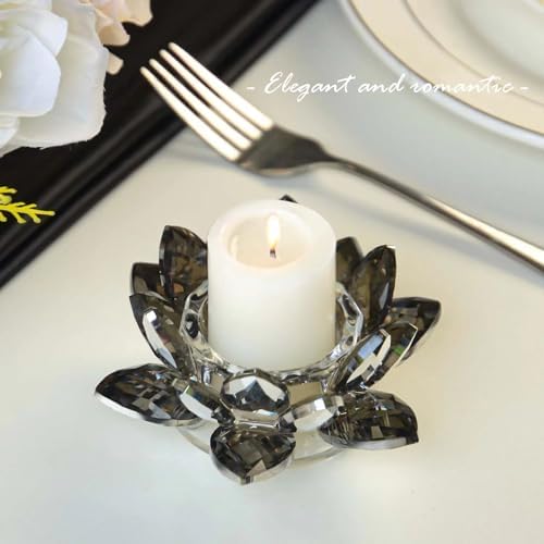 Crystal Lotus Flower Tealight Candle Holders/Glass Tea Light Candlestick Decor Decoration for Christmas Home Wedding Party… (1, Black 1pc) - Image 2