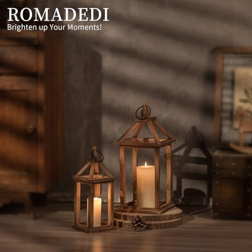 Romadedi Wood Candle Lantern Decorative, Brown, Rustic Decor Set of 2 - Image 3