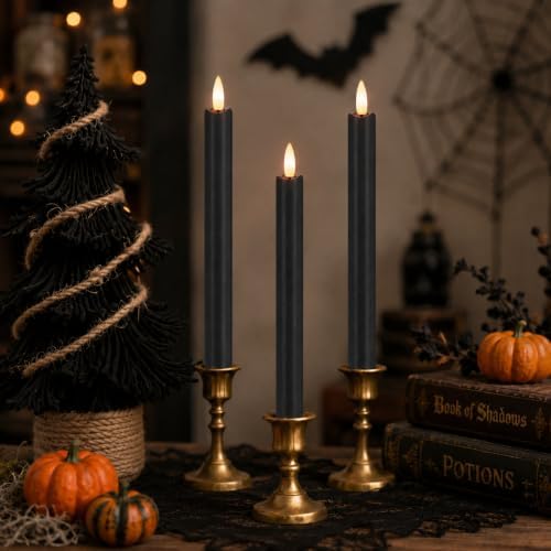 Black Flameless Taper Candles with Remote and Timer, Real Wax, 3 Pack - Image 5