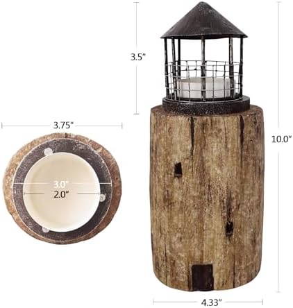 Decorative Nautical Coastal Candle Holders Wood Lighthouse Tea Light Holder - Image 2