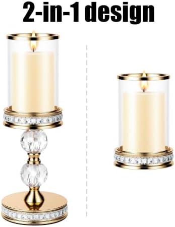 Hurricane Candle Holder, 12.6" Tall Metal Stand, Glass Pillar Candle Holder - Image 2