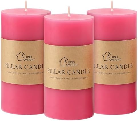 3x6 Inch Light Pink Pillar Candles Set of 3 - Unscented Pillar Candle by FUNDAMLIGHT