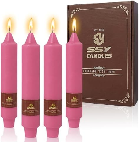 NJAO HOO Hot Pink Short Taper Candle 7 Inch Candlesticks Unscented Dripless Tapered Candle Set for Home Decor Wedding Party Dinner Candles, 4 Pack by NJAOHOO