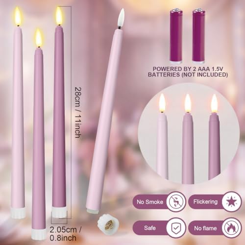Macarrie 24 Packs Flameless Taper Candles Battery LED 11",Morandi Purple - Image 2