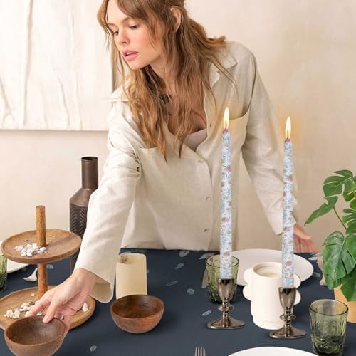 NJAO HOO Flower Candlesticks 10 in Straight Taper Candles Hand Printing Colored Candlesticks Floral Tall Tapered Candle for Home Garden Decor Simple Modern, 2Pcs - Image 4