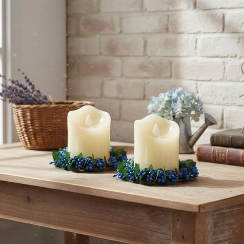 Daifunli 2 Pcs Williamsburg Blue Candle Rings Wreath Blue Pip Berry Ring Wreath for Pillar 3.9 Inch Candles Holder for Holiday Table Centerpiece Wedding Kitchen Cabinets Rustic Table Decor - Image 3