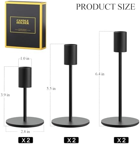 Set of 6 Black Candlestick Holders, FSyueyun Candle Stick Holder Home Decor - Image 5