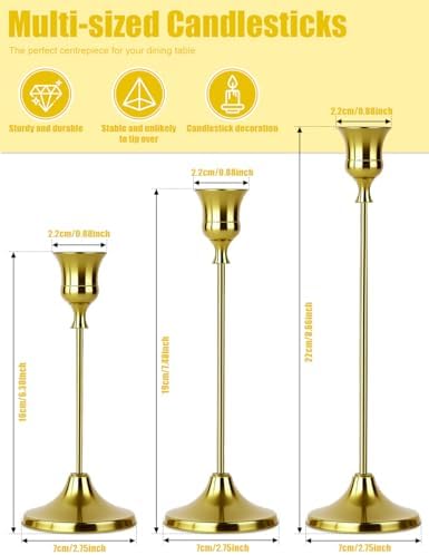 2 Sets(6 Pcs) Brass Tapered Candle Holder,Candlestick Tall Metal Candlestick Holders for Table Centerpiece Home Decor for Wedding Fireplace Mantel Housewarming Gift Fits 3/4 Inch Thick Candles - Image 2