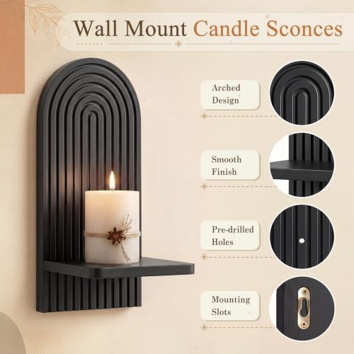 VIS'V Wall Mount Candle Sconces, Wooden Candle Holder Decor, Black, 2 Pcs - Image 4