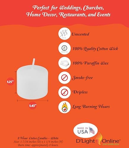 D'light Online Unscented Votive Candles - Small Candles for Synagogues, Churches, Baby Shower, Home Decoration, Restaurants and Weddings (White, 8 Hour - Set of 72) - Image 2