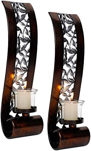 Shelving Solution Wall Sconce 14.4 x 3.5 Inch, with Tea Light Candle Holder Antique Bronze Style Metal Wall Art Decorations for Living Room, Bathroom, Dining Room and Office, Set of 2 by Shelving+Solution