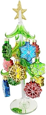 Red Carpet Studios Miniature Glass Christmas Tree with 12 Snowflake Ornaments, 10-Inches by RedCarpetStudios