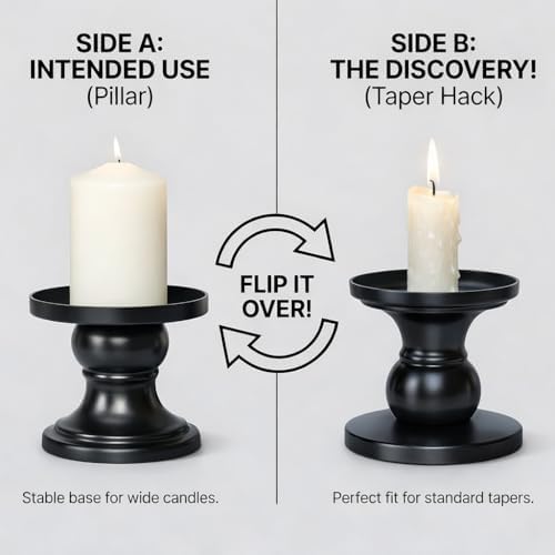 Matte Black Iron Pillar Candle Holders, 2pcs Reversible Design for Pillar & Taper Candles, Living Room Dining Table Fireplace Decor, Meditation, De-Stress, Romantic Ambiance - Image 2