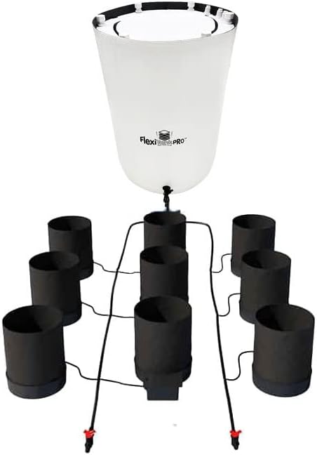 AutoPot 9 Pot GeoPot System with 3 Gallon Fabric Pots - Self-Watering, Gravity Fed Hydroponic System (9Pot with 25 gal PRO Flexi Tank) Indoor, Black