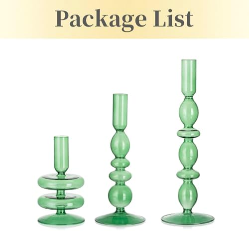 Hewory Green Taper Candle Holders Set, 3 PCS Glass Candlestick Holders - Image 6