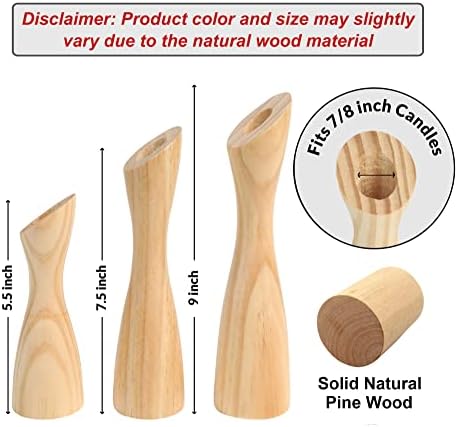 OLEEK Wooden Candlestick Holders Set to Suit Any Style of Decor - Durable & Easy to Clean Wood Candlestick Holders - Set of 3 Wooden Taper Candle Holders - Wood Candle Holder Create A Warm Atmosphere - Image 6