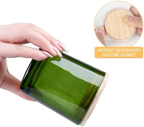SHOWIN 8 OZ Thick Candle Jars for Making Candles 15 Pcs, Green Empty Jars with Wood Lids for Candle Making, Sample Container,Clear Green - Image 2