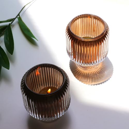 Woho Brown Votive Candle Holders Bulk of 4 for Fall Thanksgiving Decoration - Image 3