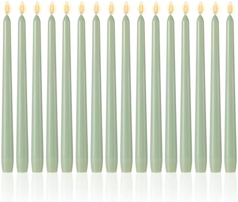 MTLEE 16 Pcs 10 Inch Taper Candle Sticks Smokeless Unscented, Pea Green by MTLEE