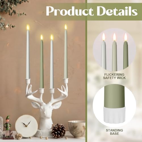 Macarrie 24 Packs Flameless Taper Candles Battery LED 11",Sage Green - Image 4
