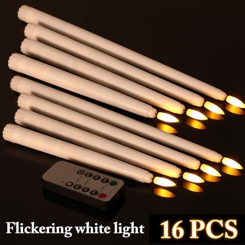 Rossesay 16 Pcs White Flameless Taper Candle with Remote Timer - Image 6