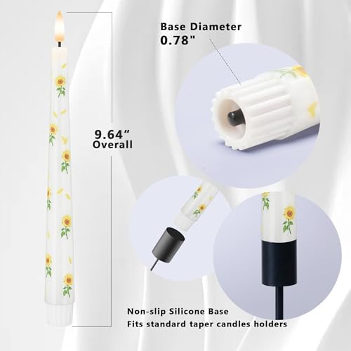 Sunflower Taper Candles Battery Operated, 9.6" Real Wax Flameless Candles - Image 2
