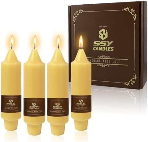 NJAO HOO Natural Beeswax Short Taper Candles 5 Inch Candlesticks Dripless Pure Beeswax Candles for Home Dinner Nontoxic Candles, 4 Pack by NJAOHOO