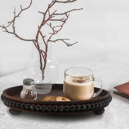 Wooden Serving Tray: 12in Brown Round Wood Butler Decorative Tray Candle Holder Trays Centerpiece Farmhouse Ottoman Tray for Decor Countertop Home Decor Accessories for Coffee Table - Image 6