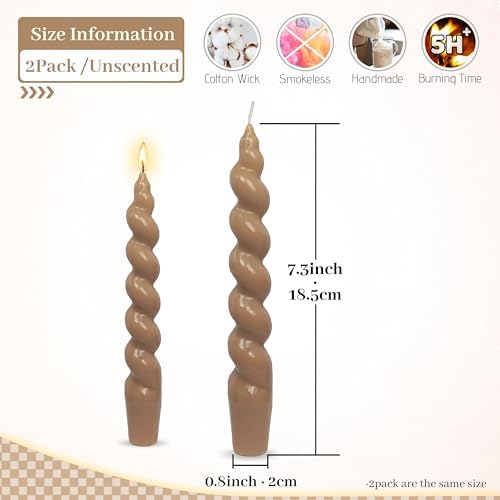Smokeless Spiral Taper Candle 7.5 Inch Short Twisted Candles Handmade Brown Unscented Twisted Candles for Home Decor - Image 2