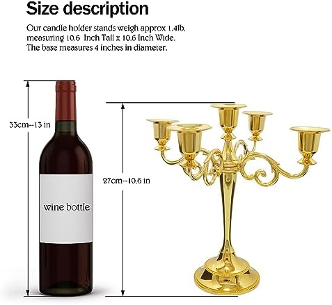 5-Arm Metal Candelabra Candle Holder Table Centerpiece, Gold - Image 2