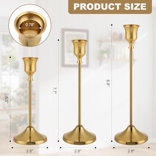 Candlestick Holders, 24PCS Metal Taper Candle Holder, Brass Gold Candle Holders for Candlesticks, Candle Holder for Wedding Fireplace Mantel Housewarming Gift - Image 2