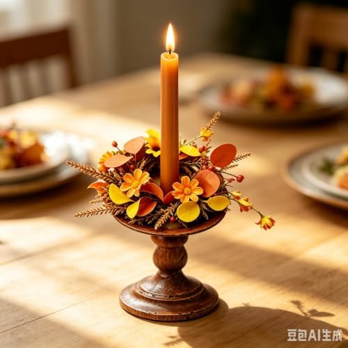 6 Pcs 1.38" Mini Fall Taper Candle Rings Wreaths Small Artificial with Autumn Leaves Flowers Wheat Stems Berries Taper Candle Holder Wreath for Thanksgiving Harvest Day Home Candlesticks Table - Image 4