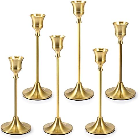 Vindar Candlestick Holders Taper Candle Holders - Set of 6 Gold Candle Sticks Holder Decorative for Dining Room, Centerpiece, Table, Wedding, Mantel, Candlelight Dinner, Party by Vindar
